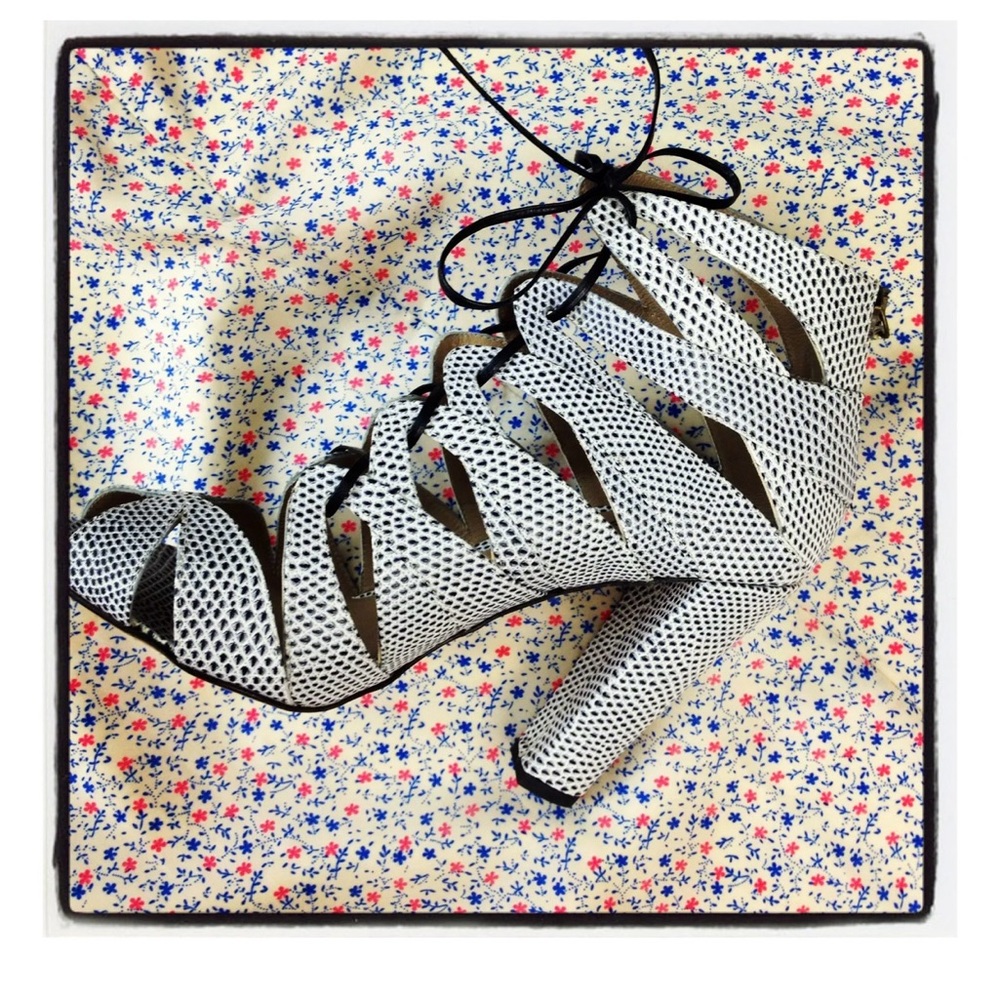 Delman Black and White Strappy Heels